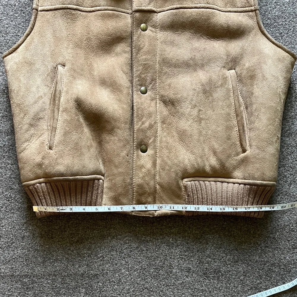 Vintage Overland Sheepskin Co. Suede Leather Collared Vest Fur Lined Made In USA_12
